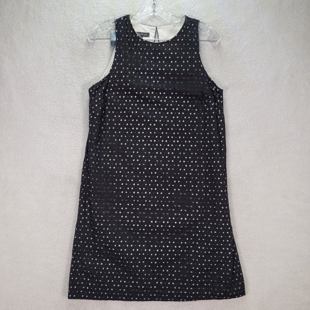 INC International Concepts Black Cotton Floral Eyelet Round Neck Preppy Shift